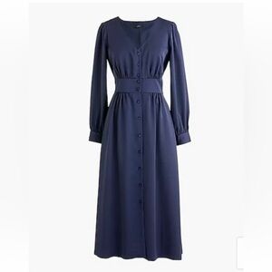 J.Crew Navy Satin Button-Front A-line Midi Dress